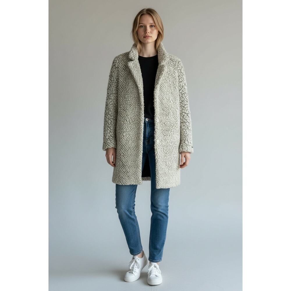 Scotch & Soda Women's Sherpa Wool Blend Sherpa Coat Long Sleeve White Size Small